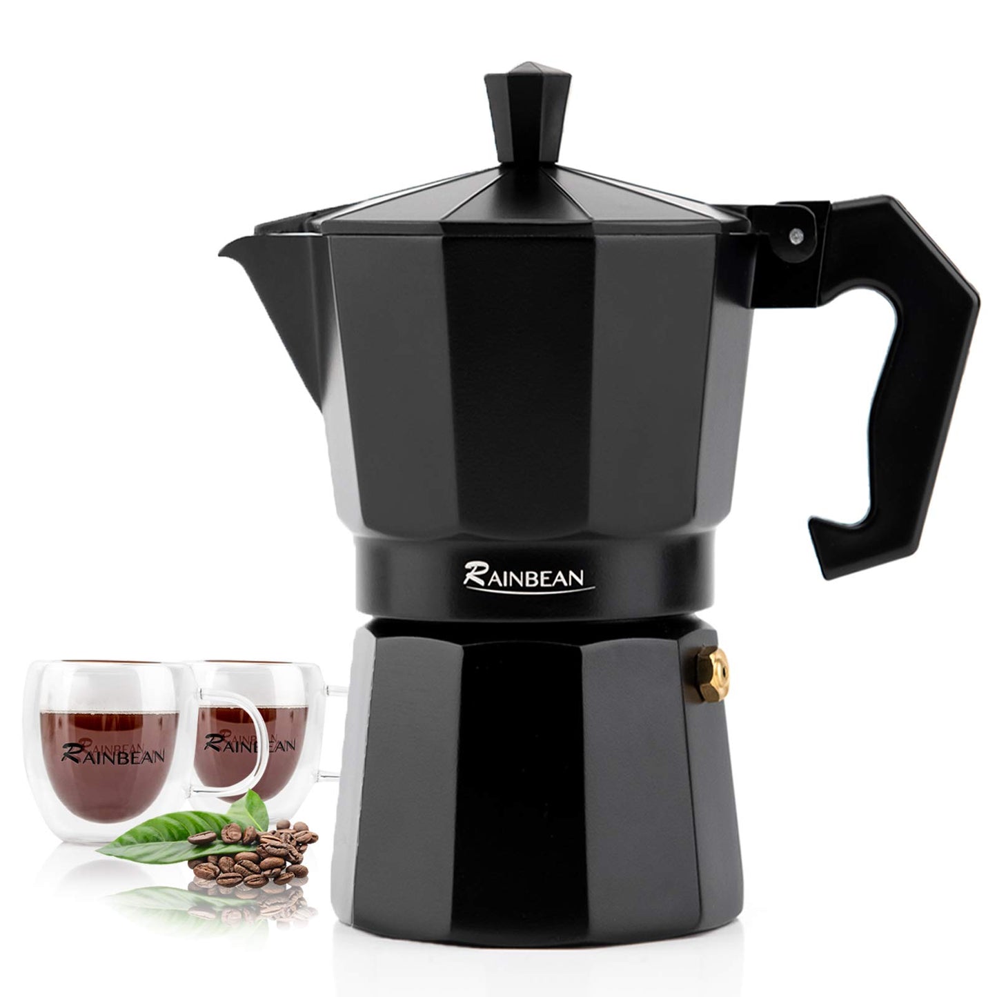 Café Eleganz: Espresso-Set in Schwarz mit 2 Tassen, perfekt für Herd und Elektro